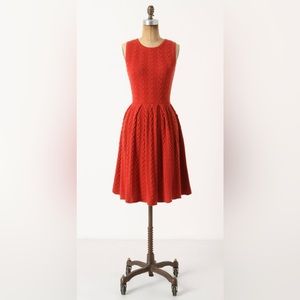 Anthropologie Sweater Red Dress Far Away From Close Small Wool Flared and Cabled